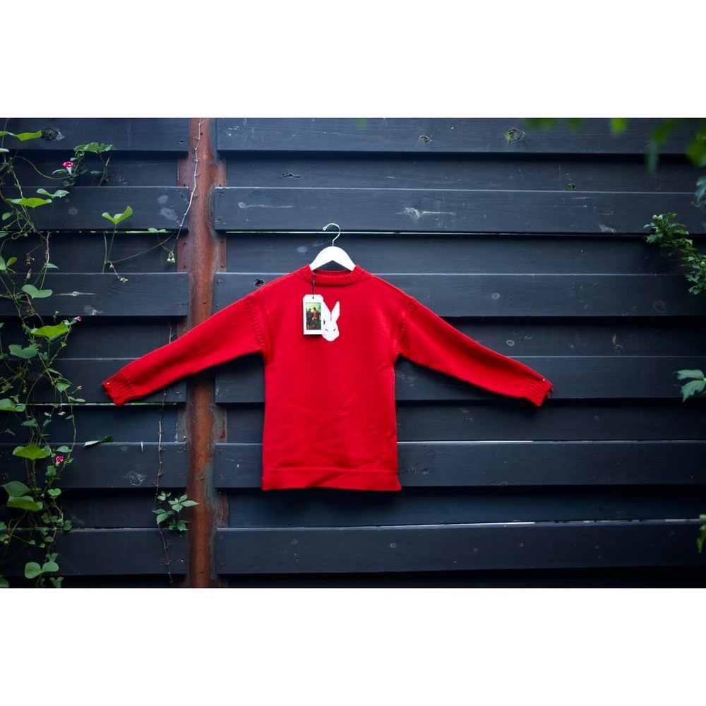 Maison Margiela Red Knit Rabbit Emblem Logo Sweater [New}